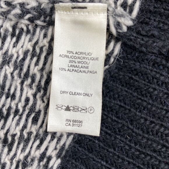 DKNY Sweater Women Large Alpaca Black White Cardigan Open Front Shawl Neck - Picture 5 of 10